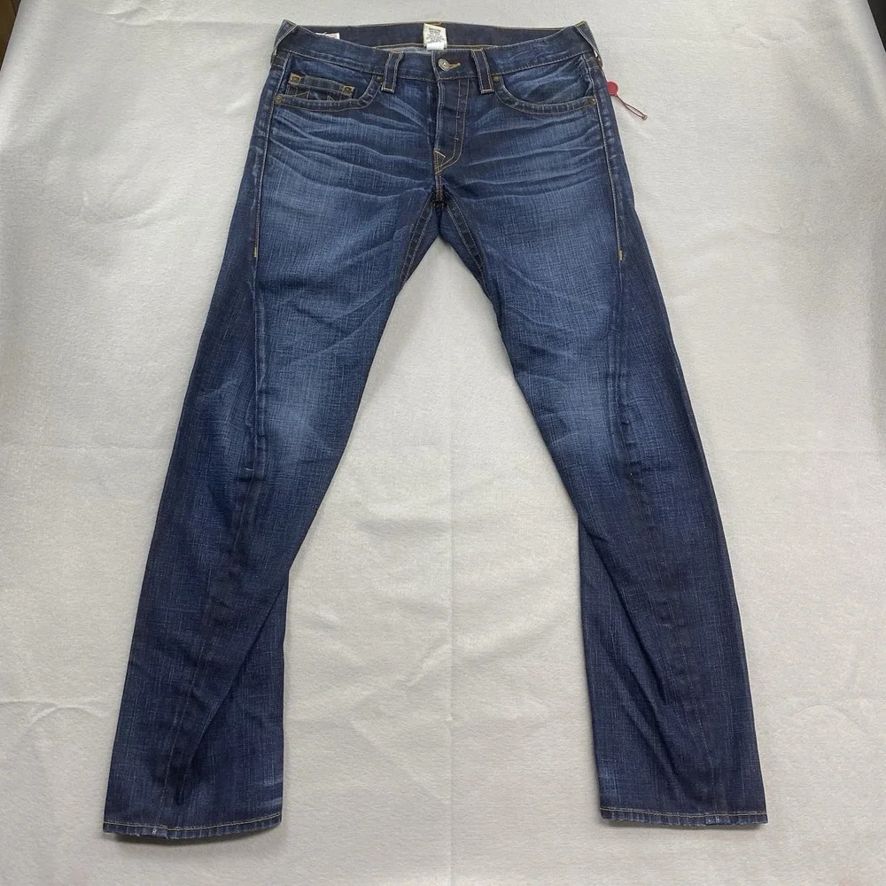 True Religion Jeans Mens 34 Blue Geno Torque Twisted Slim Saratoga Wash USA